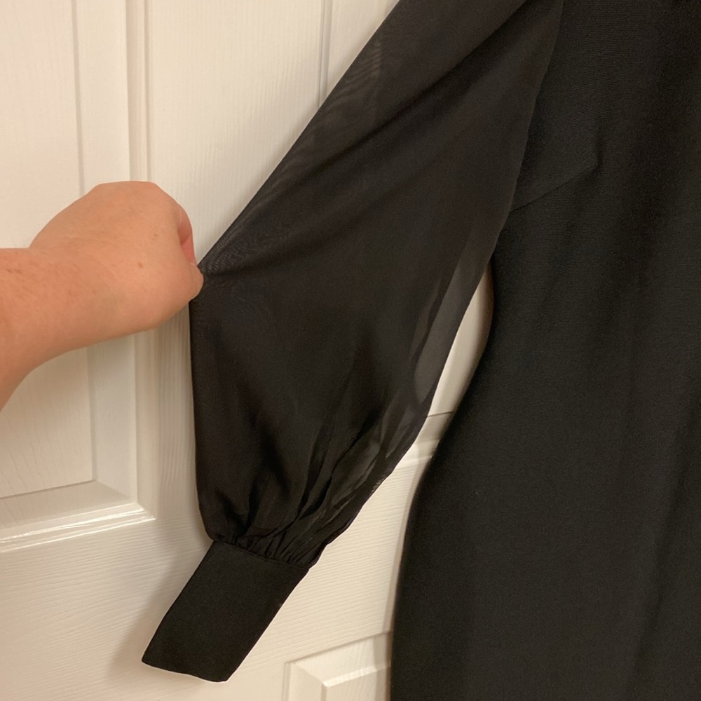 Karen Millen Black Sheath Dress with Notched Collar and Bishop Sleeves - Picture 3 of 15